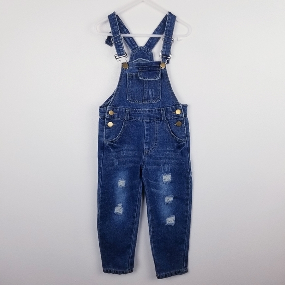 Girl's Denim Distressed Jean Overalls - Picture 1 of 7